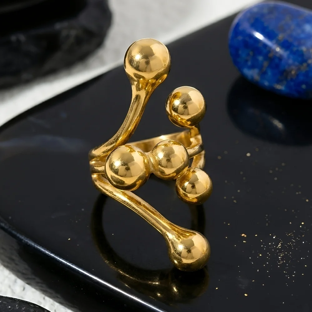 18K Gold Plated Stainless Steel Abstract Sculptural Statement Ring Size 8